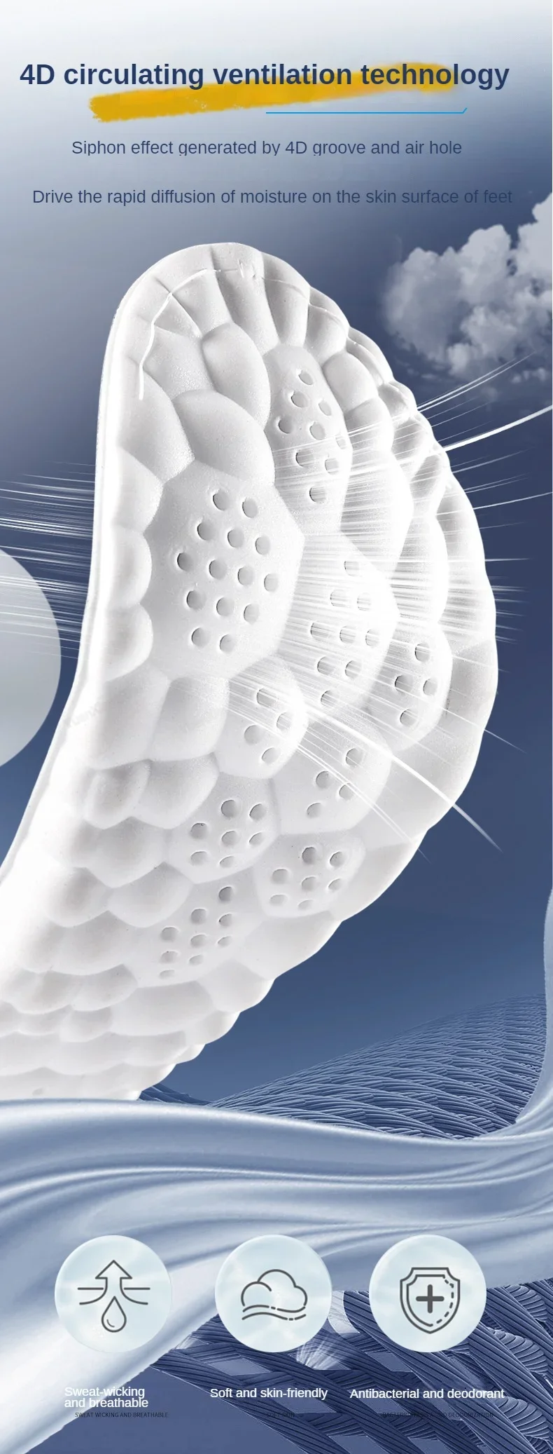 4D-Fußmassage-Einlegesohlen, unisex, stoßdämpfende Sport-Einlegesohlen, atmungsaktive und bequeme Laufeinlegesohlen, 1 Paar/2 Paar. – Detail 4