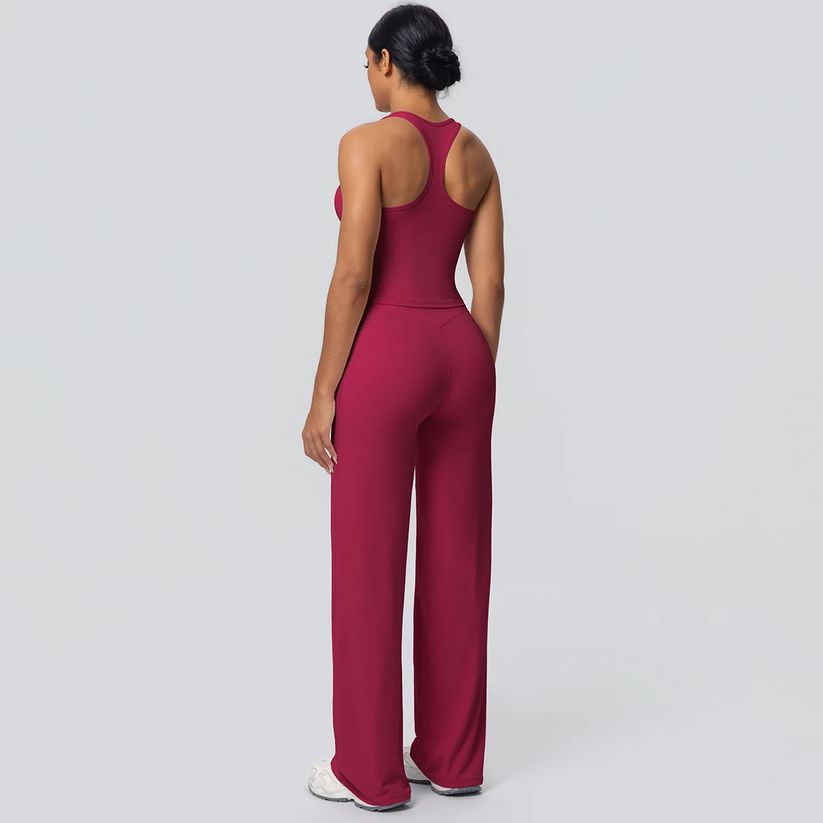 Frauen Sport Yoga Set Gym Schnell Trocknend Pfirsich Butt Yoga Hosen Einfarbig Schlank Schöne Zurück I-förmigen weste Yoga Set – Detail 37