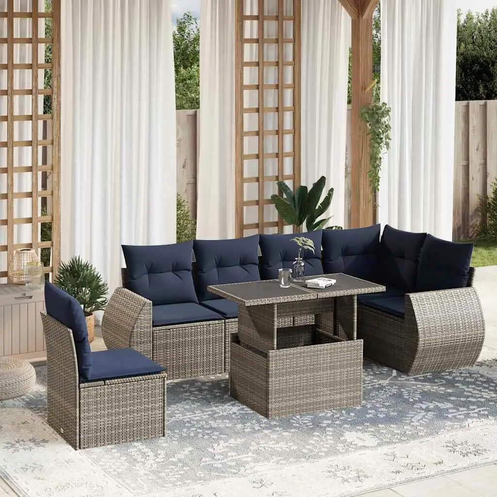 

Comfortable 7 Piece Outdoor Patio Sofa Set with Cushions Gray Poly Rattan Furniture for Garden Balcony Poolside