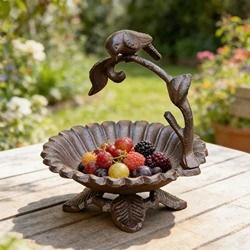 Retro Rustic Sunflower Cast Iron Bird Feeder With Decor Leaves Bottom Base And Bird On Branch Handle Storage Tray Candle Holder
