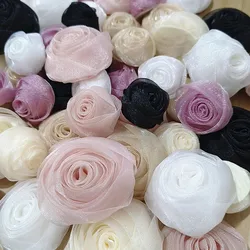 10PCS/Lot 6.5CM/4.5CM Handmade Chiffon Fabric Rose Flowers For Dress Socks Hats Decoration DIY Hair Accessories