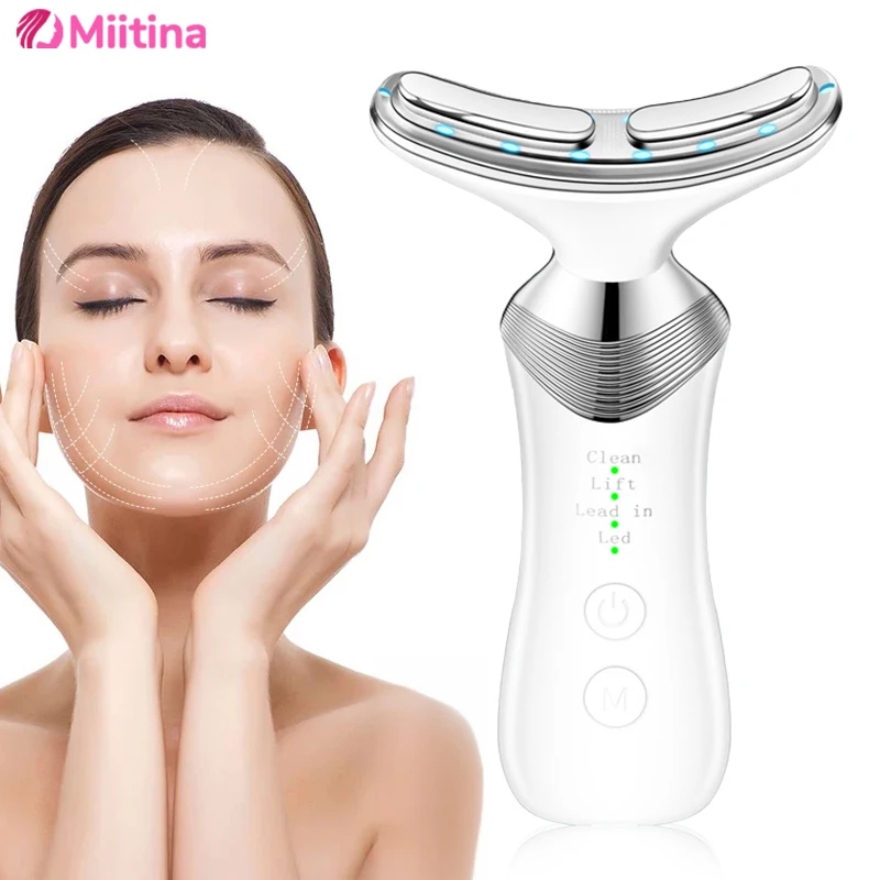 NEW 3 in1 LED Facial Lifting Device EMS Warming Up Neck Facial Eye Massager Vibration Face Slimmer Double Chin Face Spa Massager