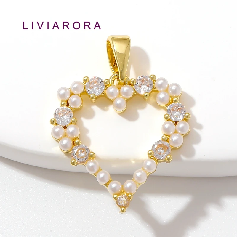 1/2/3Pcs 18K Gold Plated Brass Hollow Heart Pendant,Inlaid Zircon Pearl Frame Heart Charms For DIY Necklace Jewelry Accessories