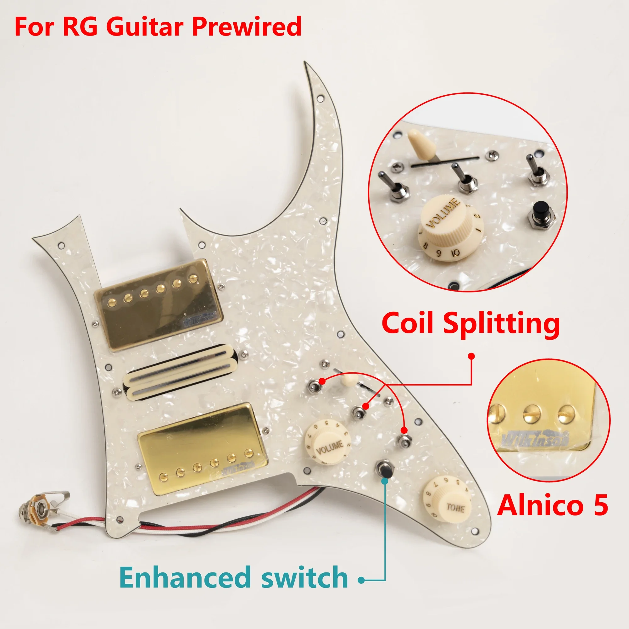 HSH Guitar Prewired Loaded Pickguard with Coil Splitting Alnico 5 Humbucking Pickups Set for RG Electric Guitars