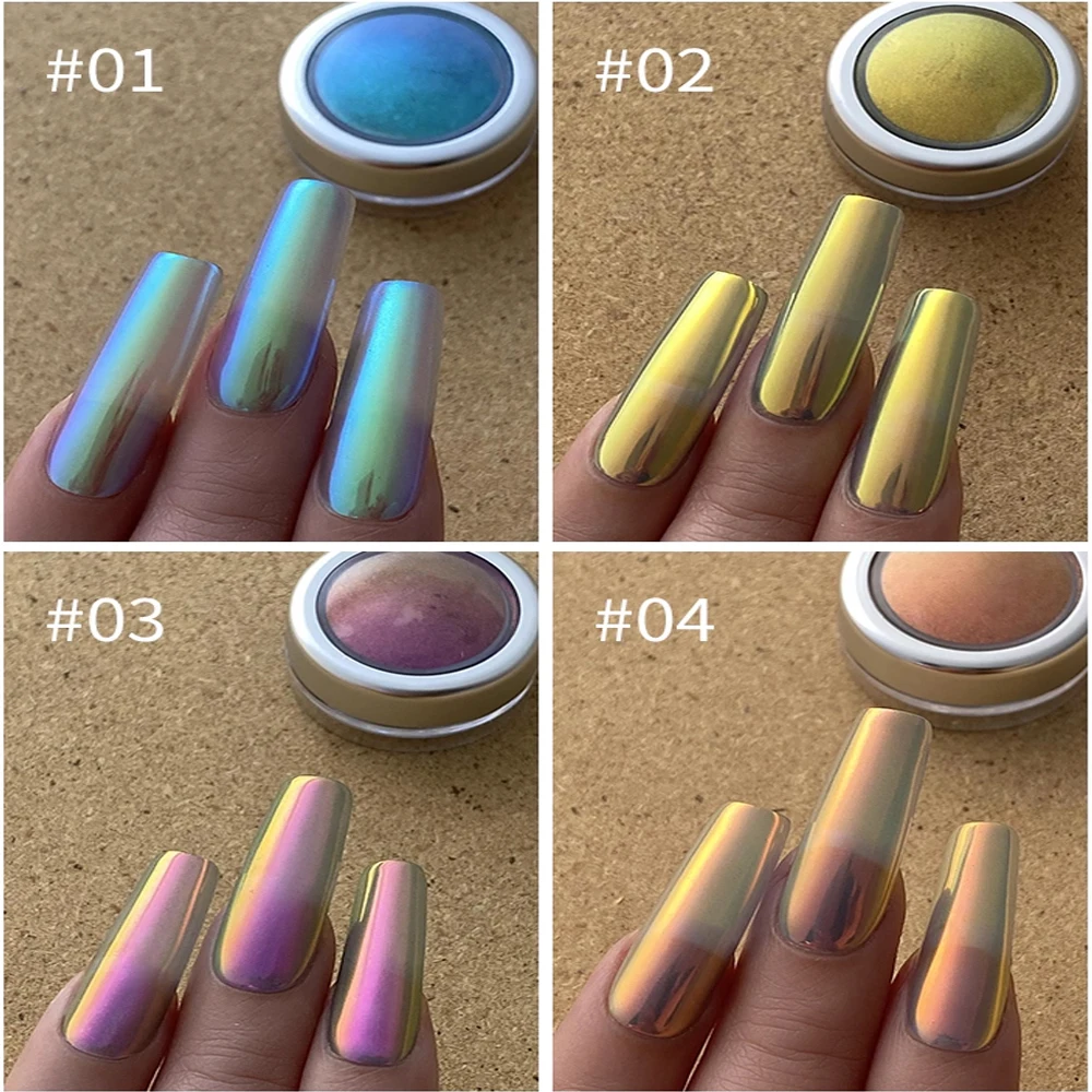 Polvo de espejo mágico Aurora galvanizado, 9 colores, brillo camaleón holográfico dorado, efecto cromado para decoración de uñas de esmalte de Gel