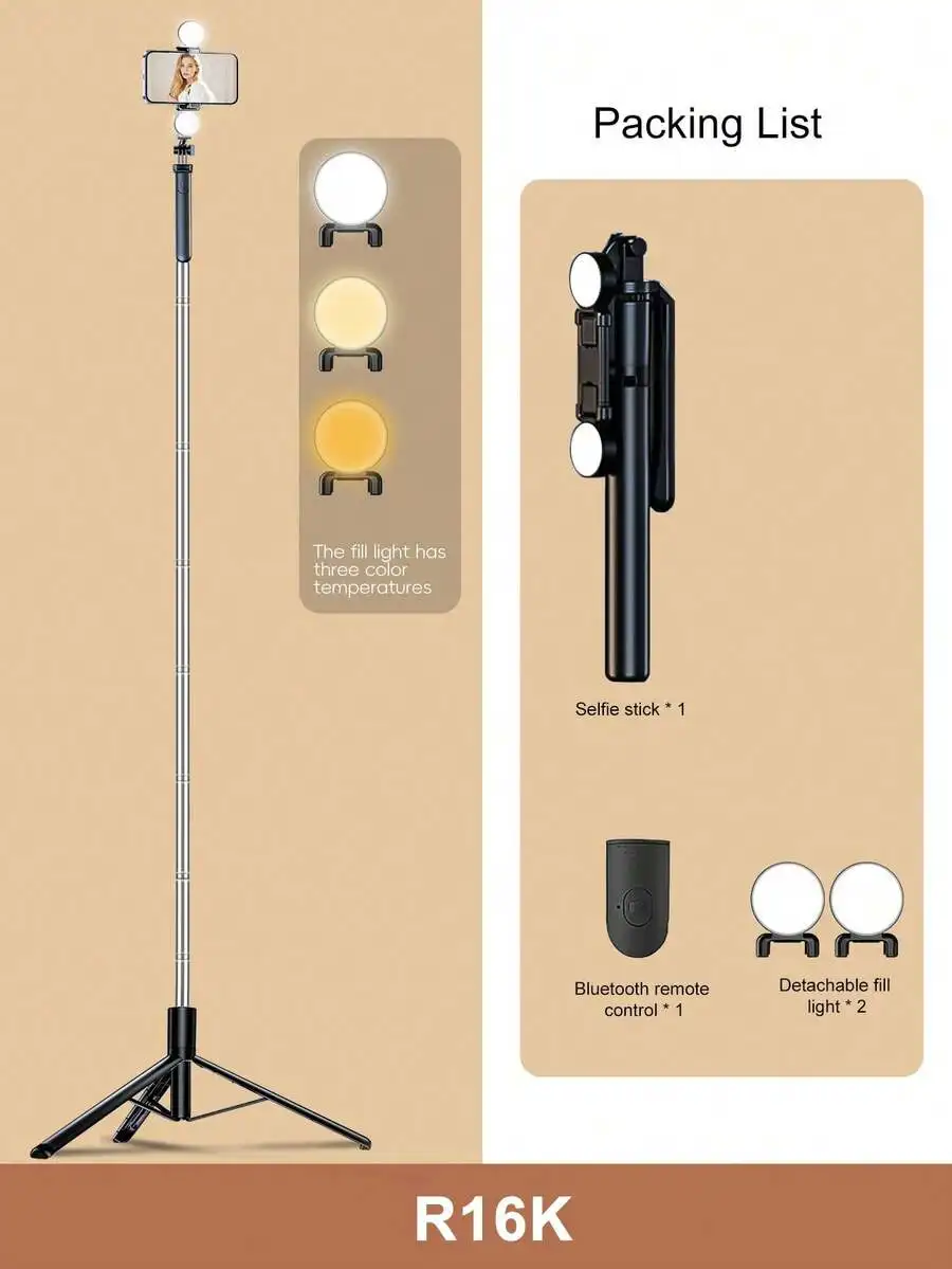 170cm Bluetooth Remote Selfie Stick With Fill Light Tripod For Video Shooting Live Streaming