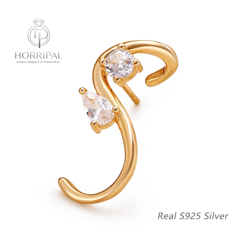 HORRIPAL Wave Water Drop Zircon Ear Climber Earrings for Women S925 Sterling Silver Trendy Designer Luxury Fine Jewelry Gift