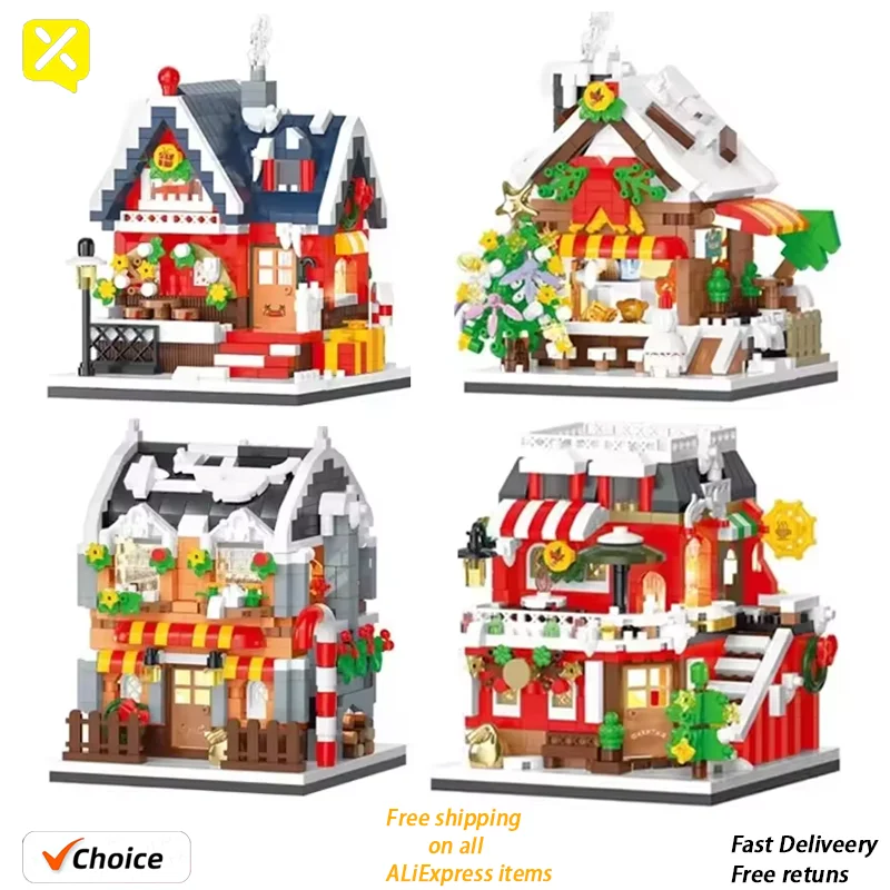 Christmas Santa Claus House Building Blocks Set City Snow Xmas Decoration City View 3D ModelBricks Toys for Children's Kids Gift