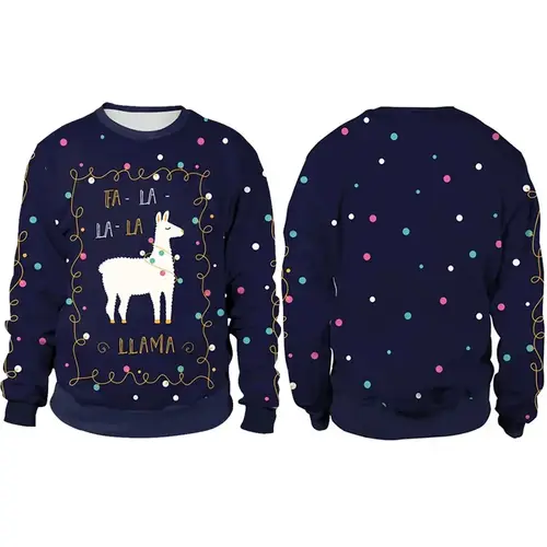 Men Women Llama Ugly Christmas Sweatshirt 3D Funny Print New Year Eve Xmas Sweater Couples Pullover Holiday Party Jumper Tops - Image 3