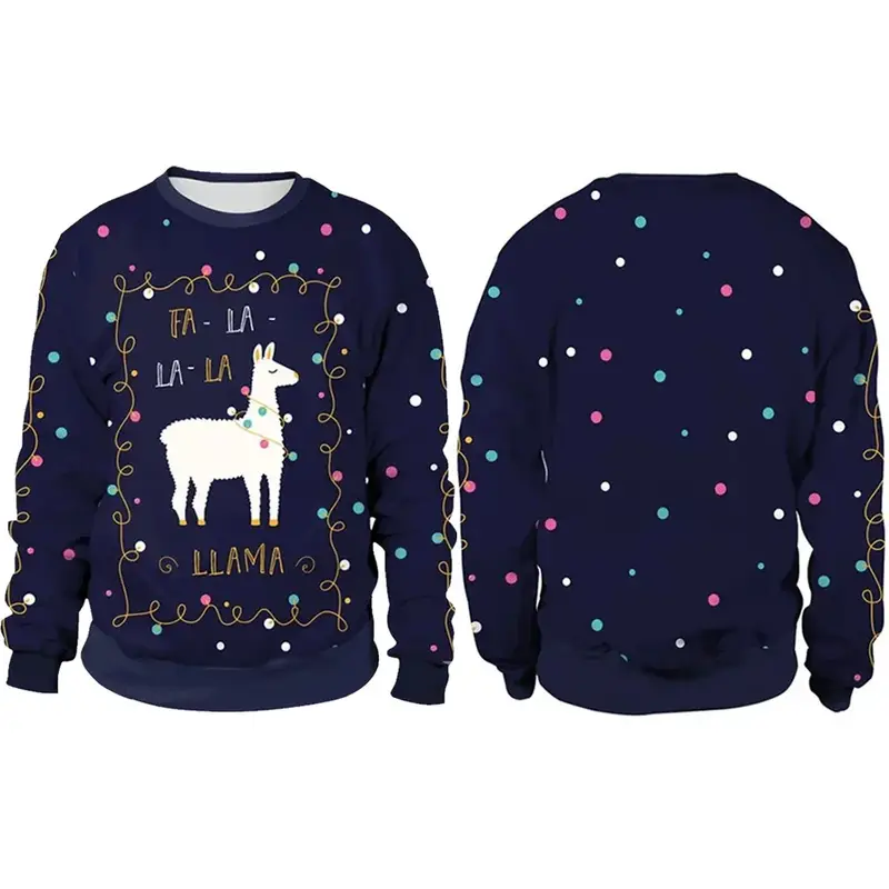 Men Women Llama Ugly Christmas Sweatshirt 3D Funny Print New Year Eve Xmas Sweater Couples Pullover Holiday Party Jumper Tops - Image 3