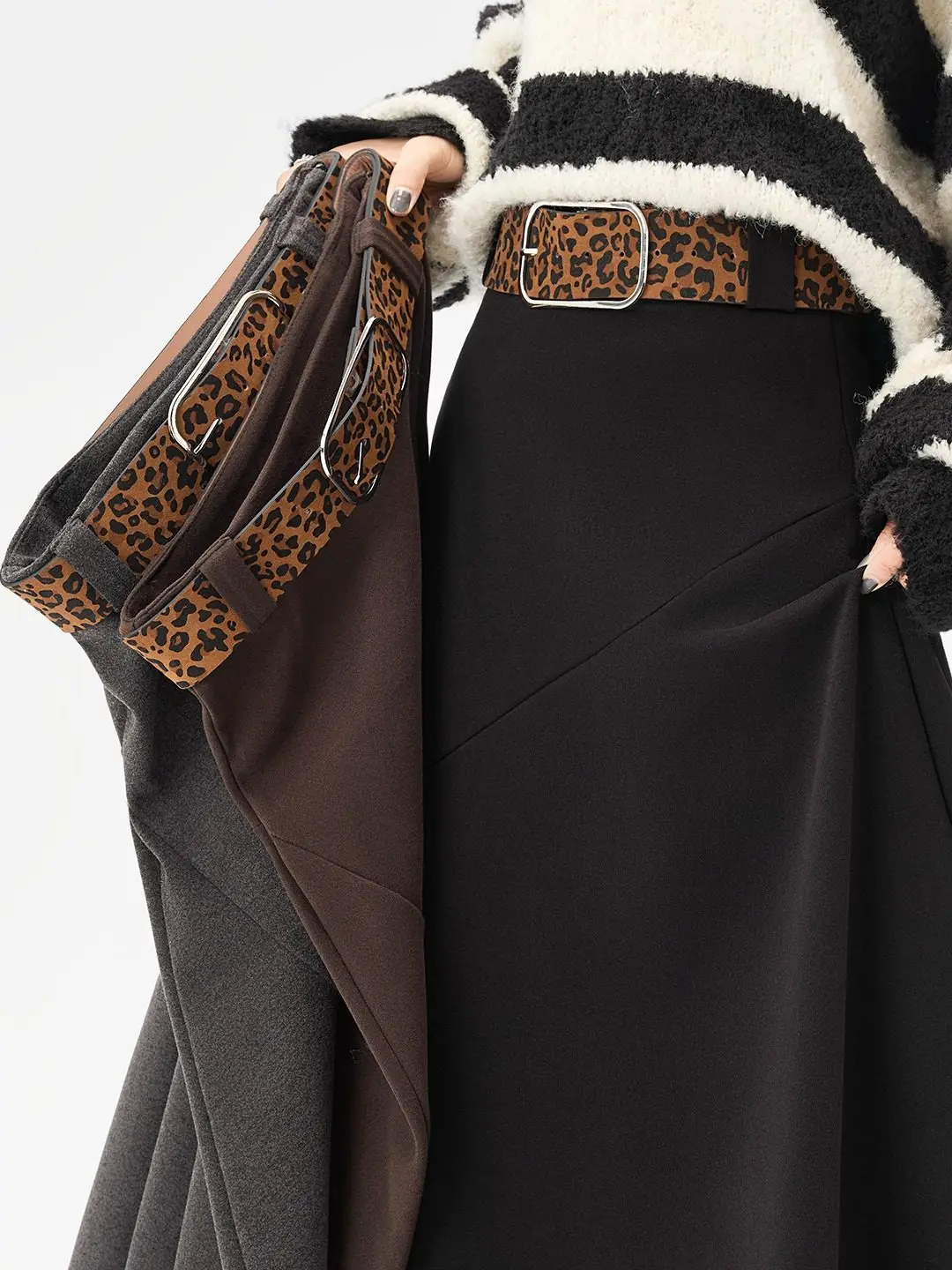 Gonna longuette a trapezio a vita alta da donna in lana invernale New Sle dimagrante versatile gonna ombrello drappeggiata adatta ai pendolari