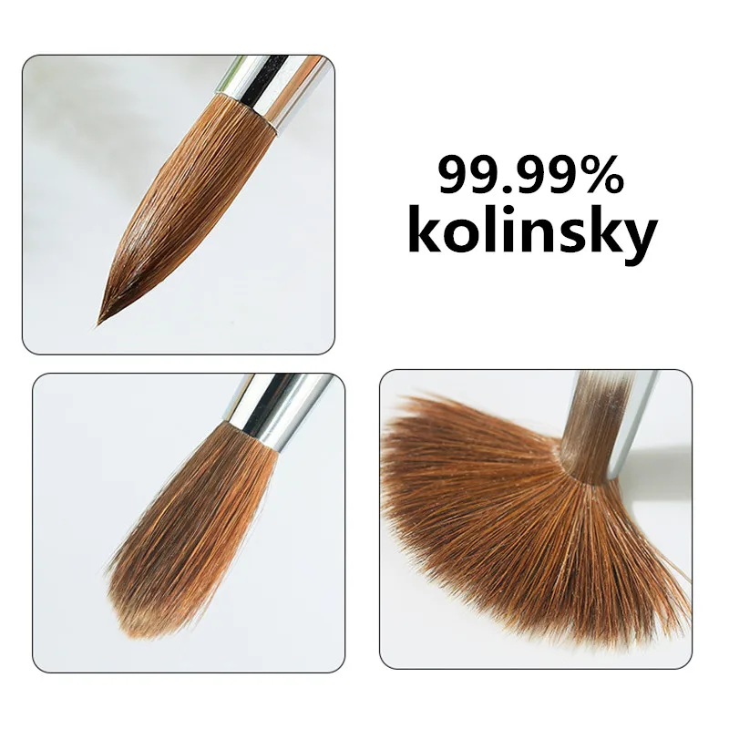 Kolinsky – brosse ronde avec manche en bois, boucle papillon, pour Nail Art, ligne de peinture, stylo, dégradé, plat, rond, outils français, 1 pièce