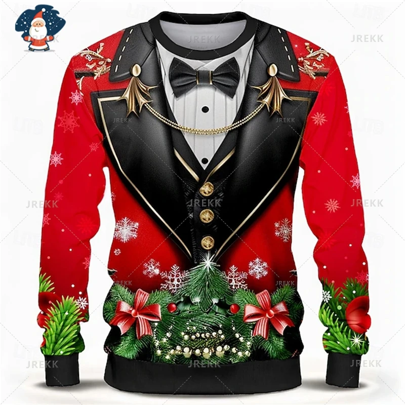 

Happy Christmas 3D Printed Sweatshirts Suit & Tie Graphic Ugly Christmas Sweater Fashion Streetwear Mens Clothing Unisex Clothes