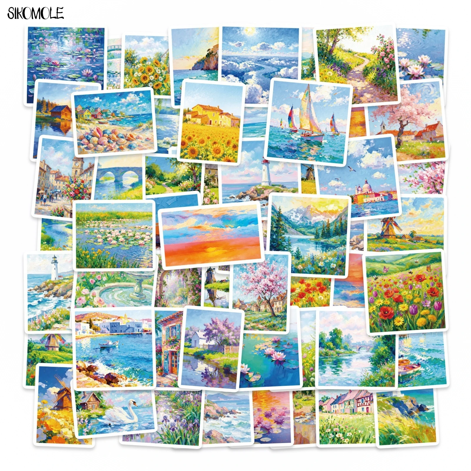 10/30/56PCS Cartoon Creative Oil Painting Landscape Stickers INS Style DIY Toys Guitar Luggage Decal Graffiti Sticker Aesthetic