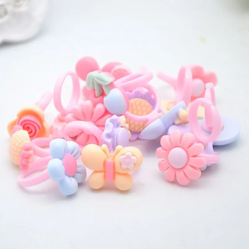 36Pcs Kids Cute Rings Resin Cartoon Jewelry Flower Shape Adjustable Ring Set Creative Accessories Girl Gifts