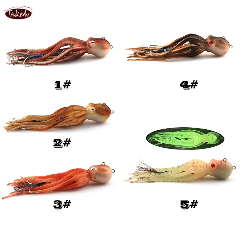 TAKEDO MY14 180G 200G 250G 300G Inkjet Octopus Fishing Lure Deep Sea Fishing Trolling Lure Luminous  TPR Octopus Bait for Tuna