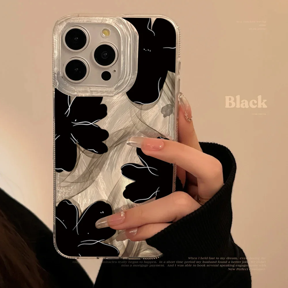 

Black Premium Flower For IPhone 16 Pro Max 16E Case For IPhone 15 14 13 12 11 Pro Max 16 Plus X XS XR 7 8 Plus Cover Case