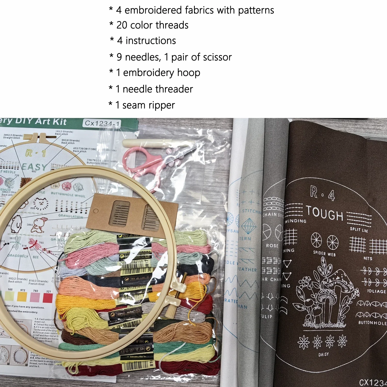 4 Stage Embroidery Kit for Beginners Adults Learn 38Stitches from Instruction Needlepoint Kits for Adults with Stamped Patterns