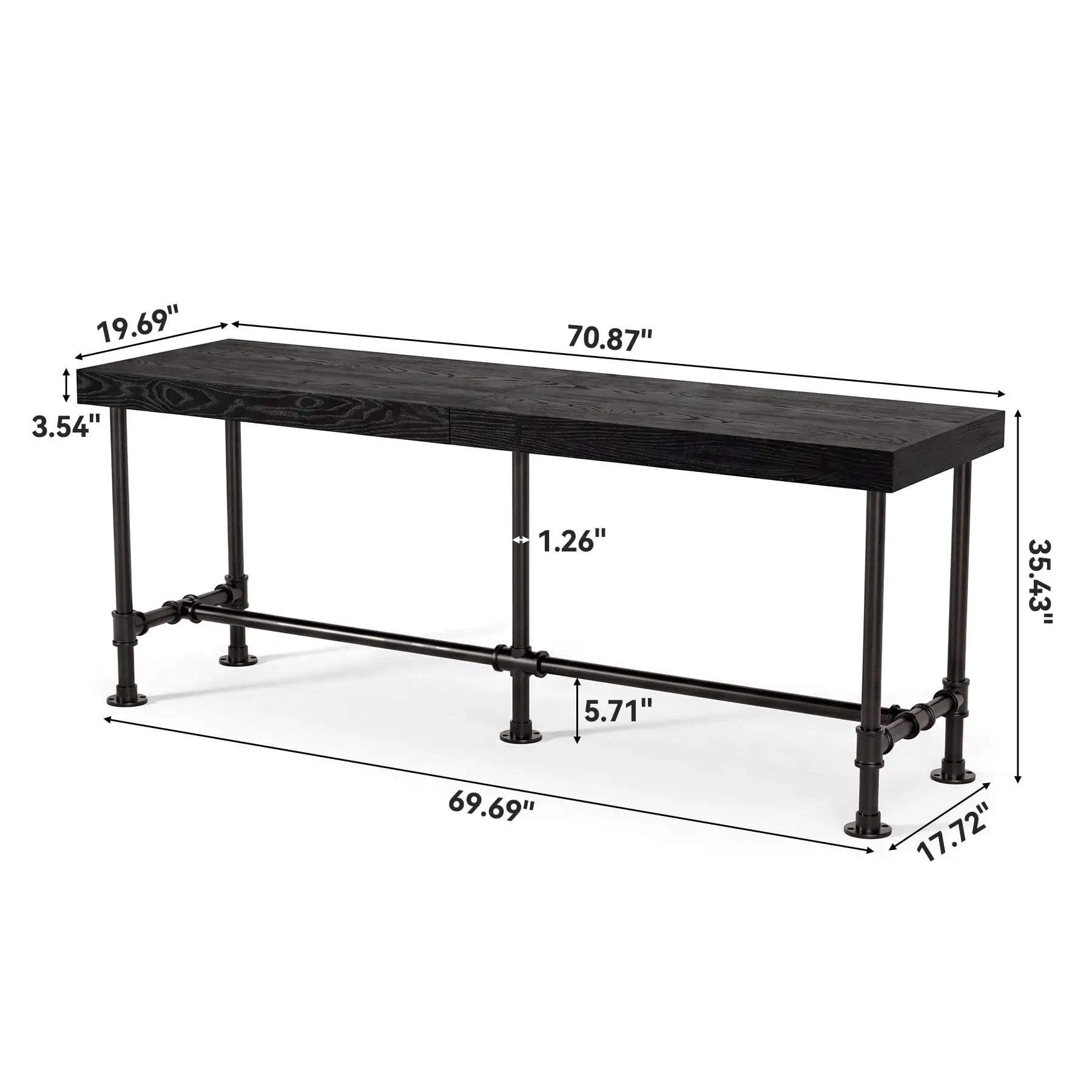 71-Inch Long Solid Wood Counter Height Dining Table, Black