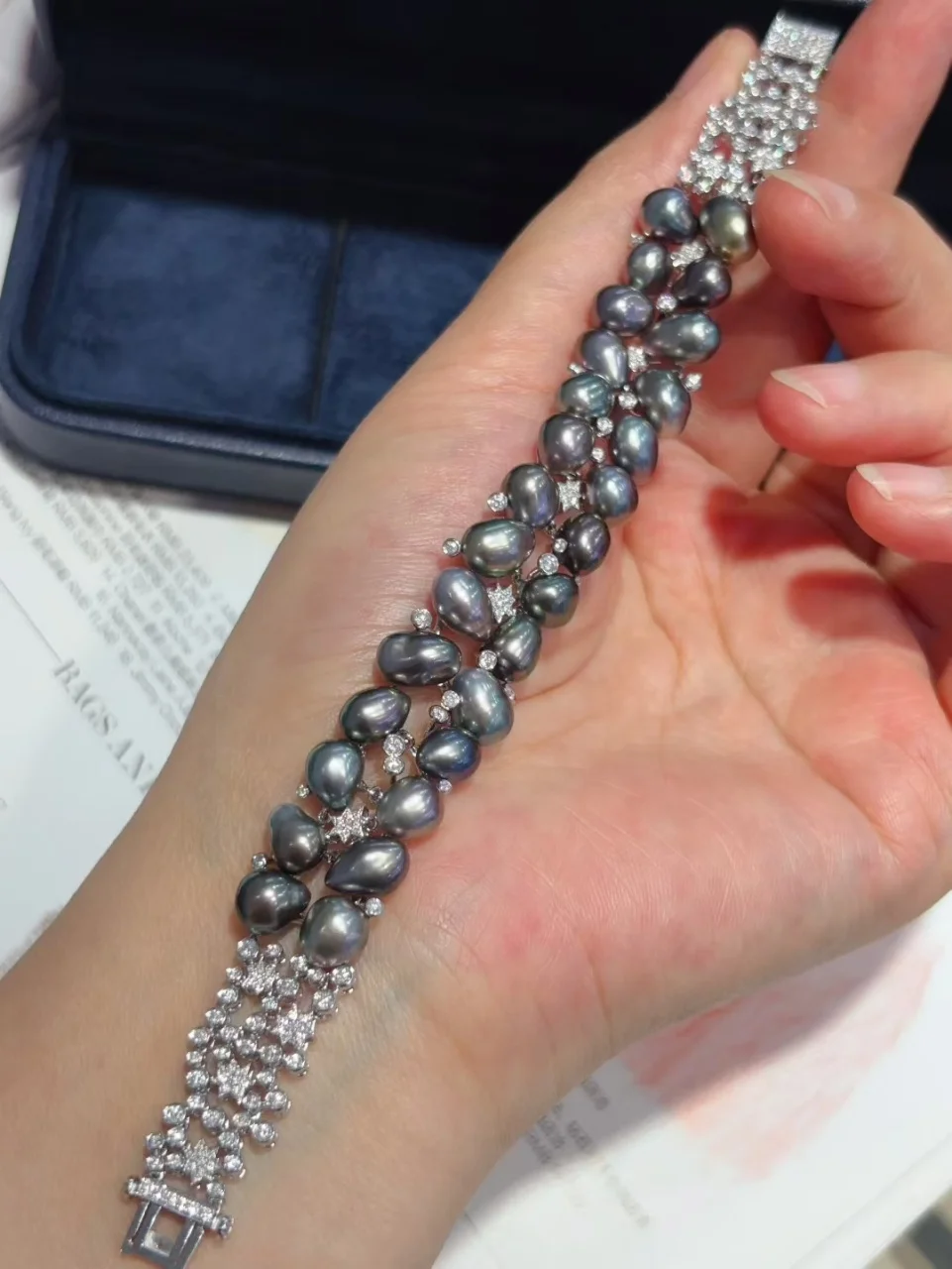 معتمد مفصل 18K الذهب الحقيقي الطبيعي أورورا تاهيتي بريق اللؤلؤ الأسود حقيقية سوار مرصع بالألماس الفاخرة الراقية مجوهرات #6