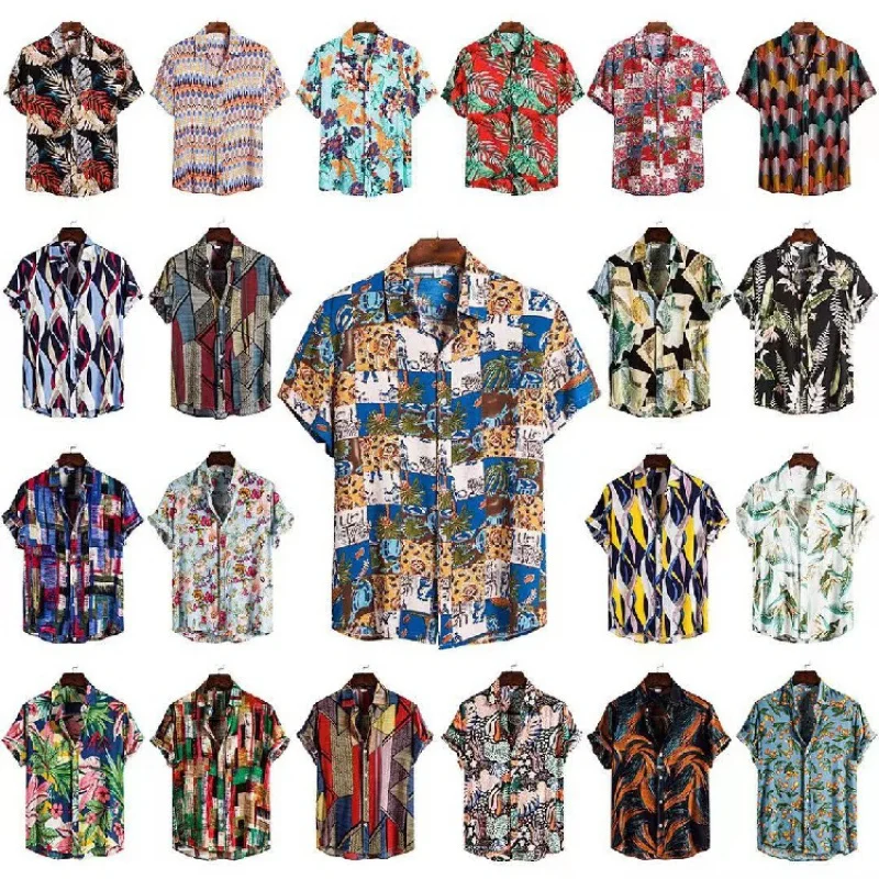 

SZYL-Men's Printed Short-Sleeved Shirt, Casual Clothing, Slim Shirt, Plus Size, Summer, New, Wholesale