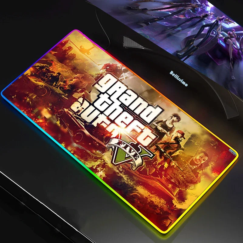 Led rgb mouse pad tamanho grande xxl gamer anti-derrapante borracha pad play mats jogos para rgb teclado computador portátil grand theft auto gta