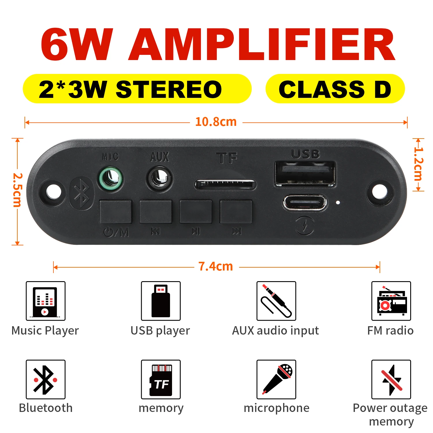 DC 5V Bluetooth 5.0 płyta dekodera MP3 6W wzmacniacz MP3 obsługuje nagrywanie rozmów 3.5mm USB TF FM dla głośnik samochodowy modułu