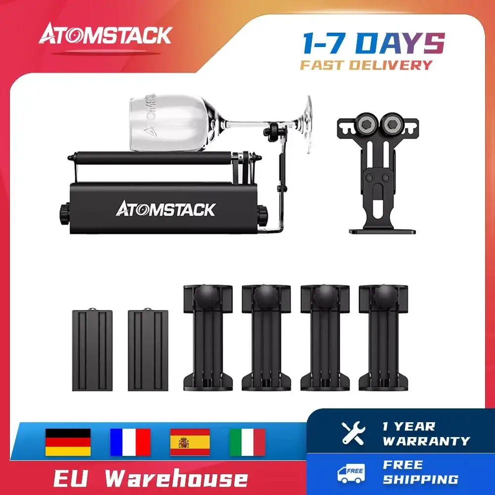 ATOMSTACK R3 Pro Rotary Roller with Separable Support Module and Extension Towers,360 Degree Laser Rotating Engrave Adjustable