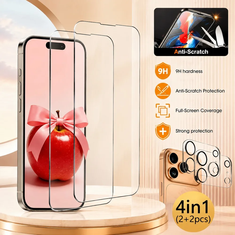 2+2 Stück Panzerglas für iPhone Air 17 17e 18 Kameralinsen-Displayschutz für iPhone 17 Pro 17 Pro Max 18 Pro 18 Pro Max HD