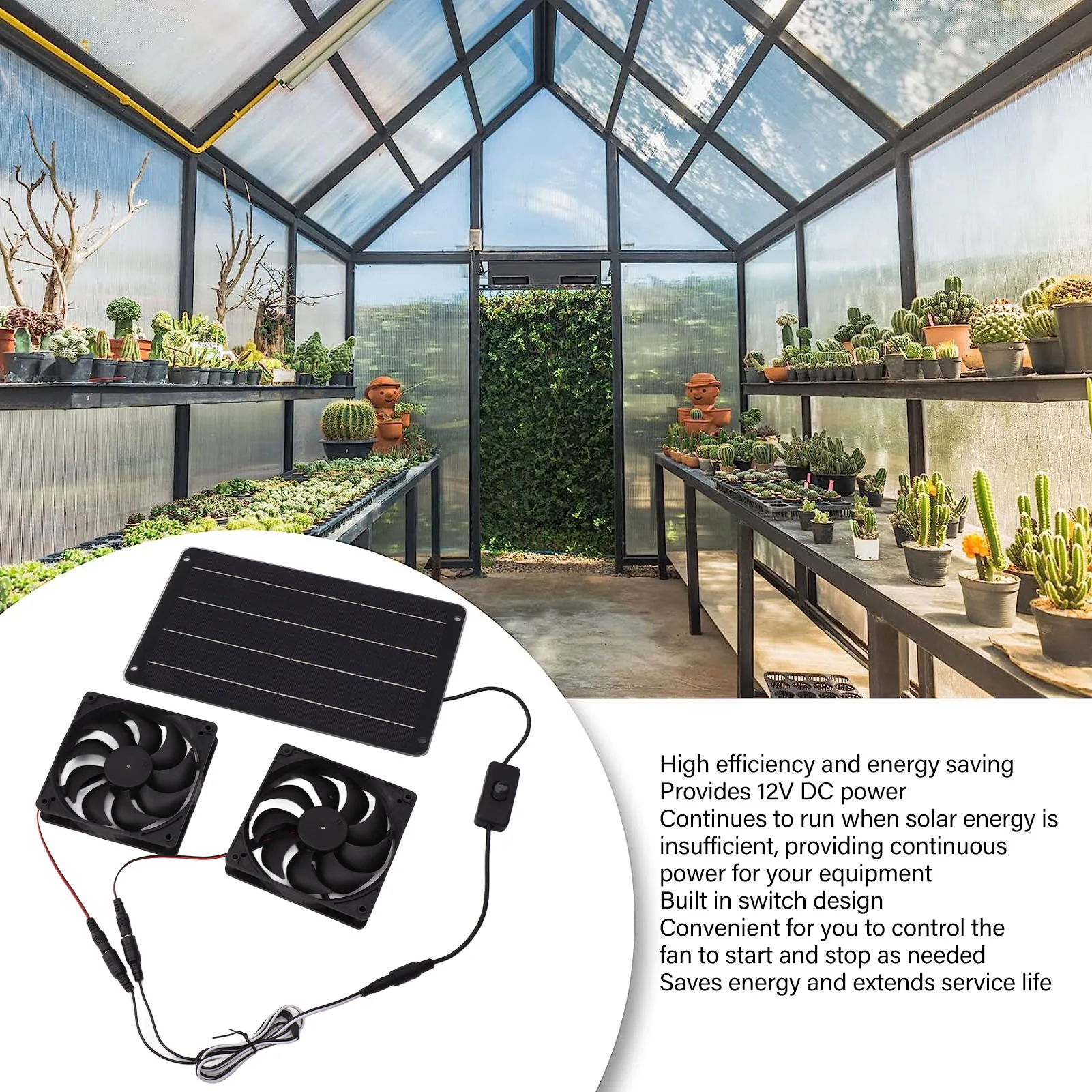 20W Solar Fan 20W Solar Powered  Fan 12V Efficient Energy Saving Solar Panel Fan Kit with Switch for RV Greenhouse Pet Home