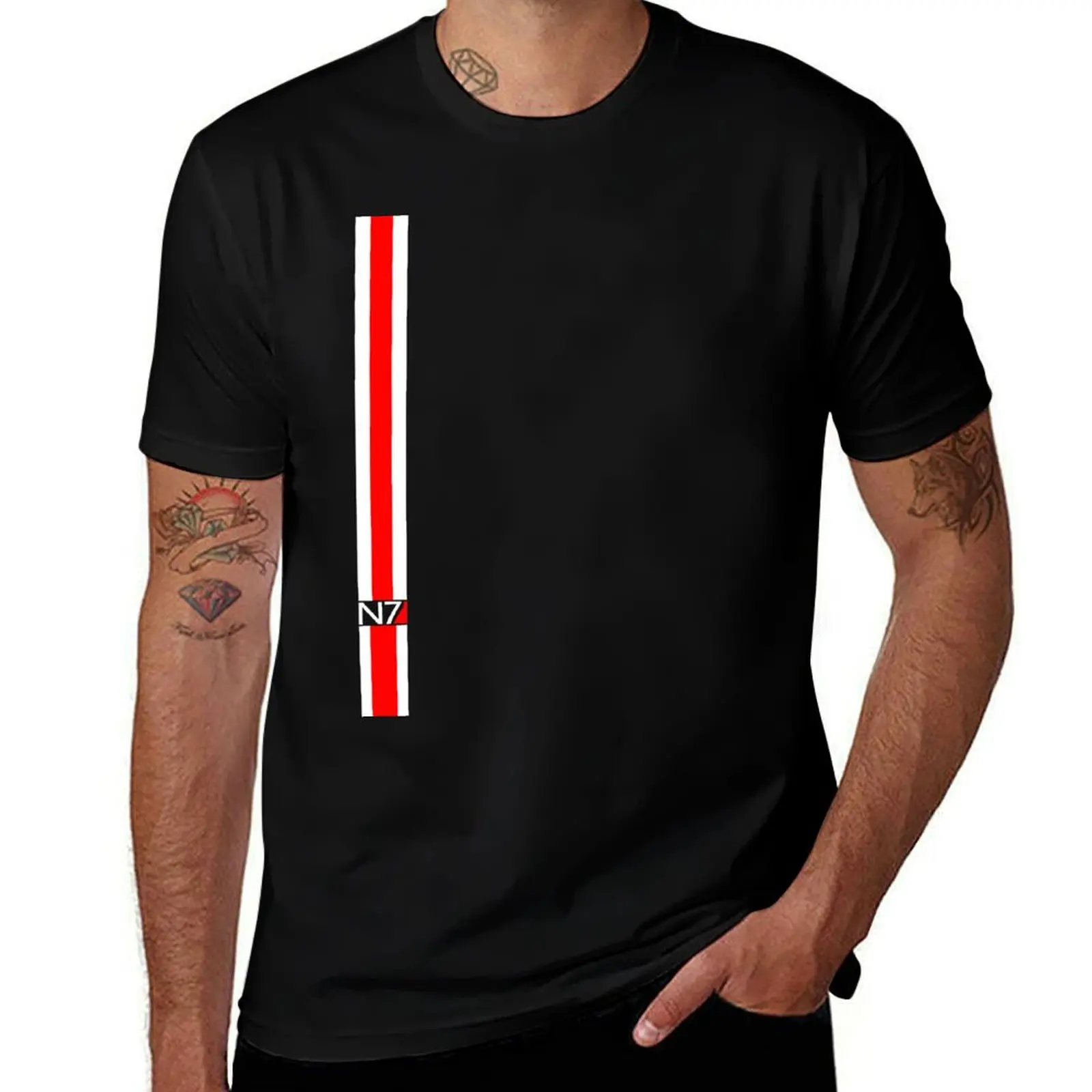 

N7 w/ White & Red Stripe T-Shirt t shirts with prints funny t shirts dark humor T-Shirt