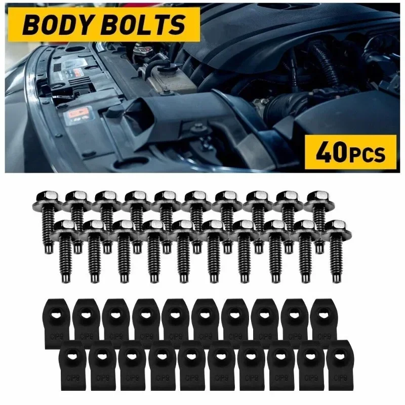 

40pcs Body Bolts U-nut Clips for Ford Truck 5/16-18 x 1-3/16" - 1/2" hex Black Truck Serews Threaded Bolt Screw Set Truck Repair