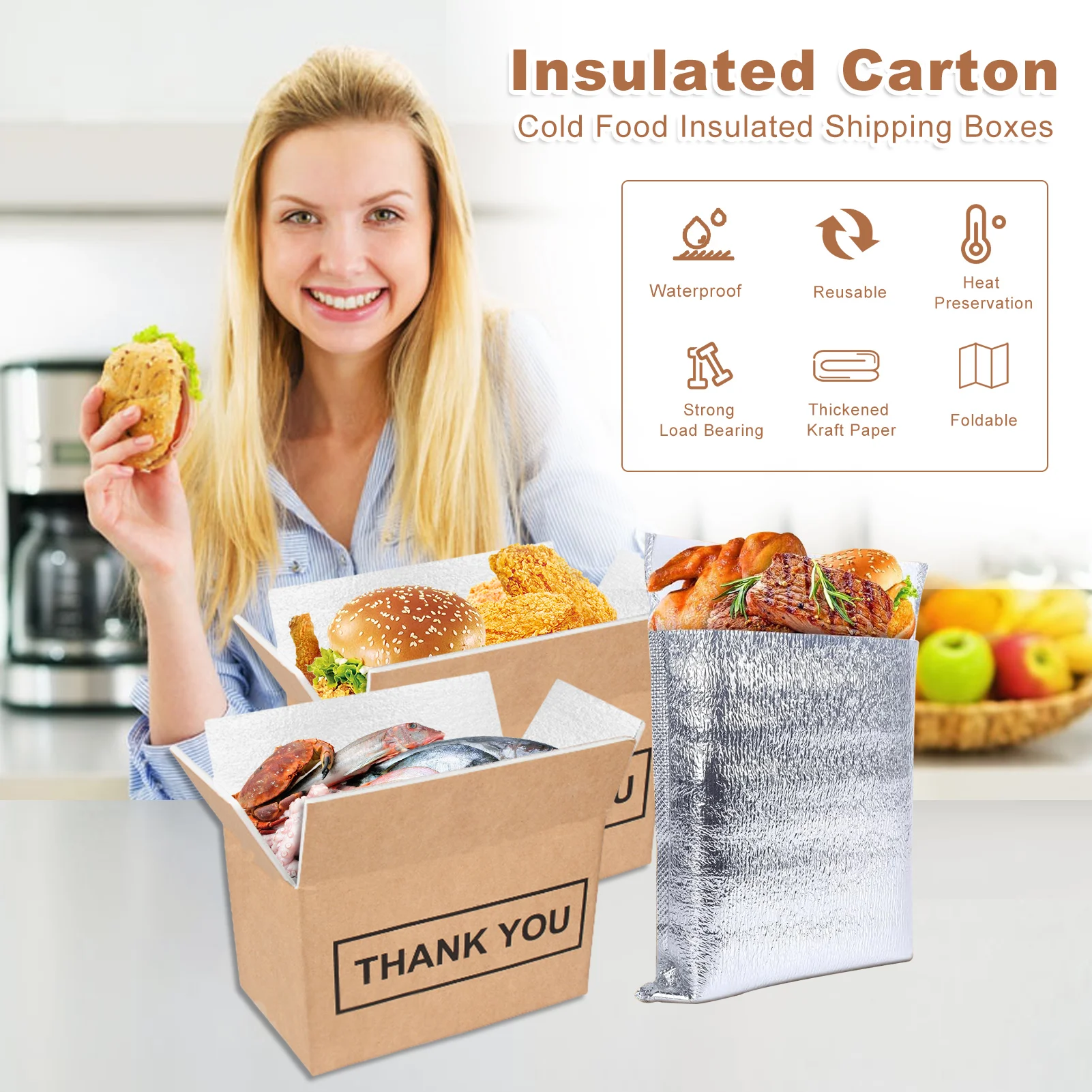 Aluminum Foil Foam Insulation Carton Fresh Cold Chain Frozen Goods Express Fresh Vegetables and Fruits Packaging Box