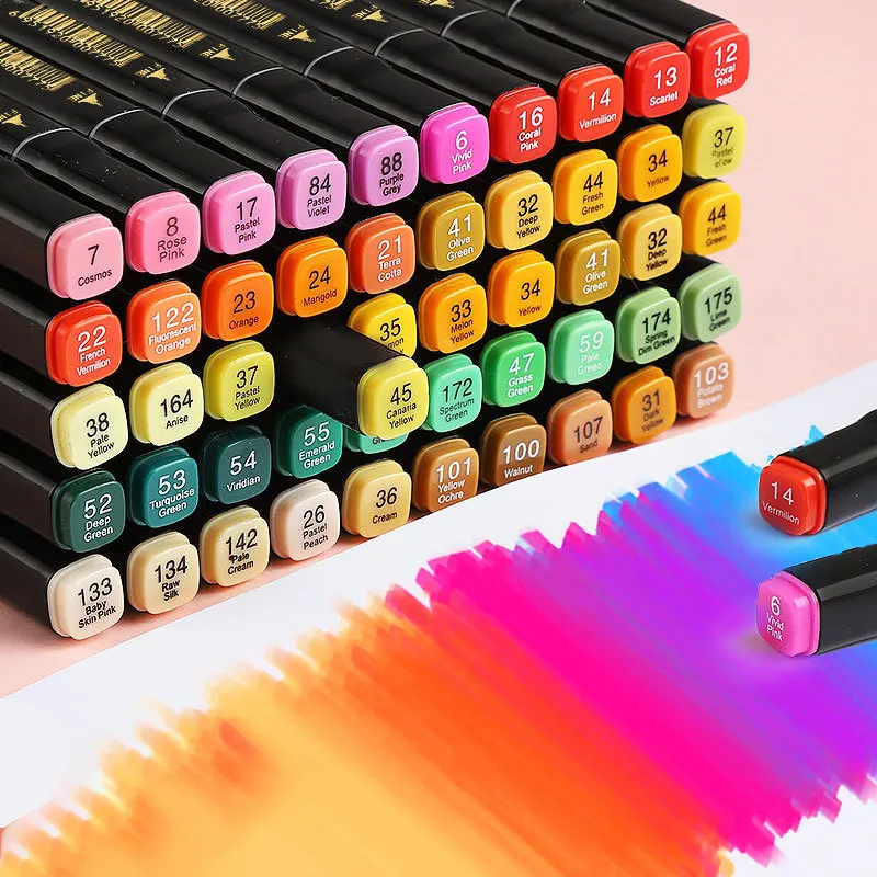 24-80 Colors Art Marker Pen Set Double Headed Sketching Paint Oily Tip Based Markers for Draw Graffiti Manga School Art Supplies