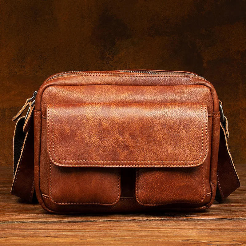 New Vintage Real Leather Shoulder Messenger Bags for Men Casual Versatile Magnetic Buckle Crossbody Fashion Man's