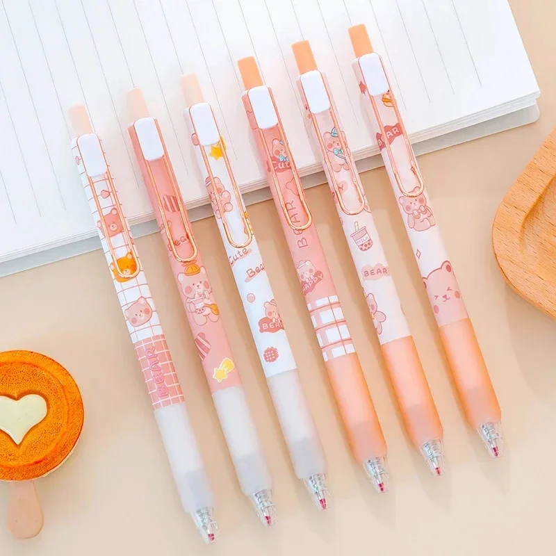 1-6pcs Cute Cartoon Bear Gel Pens Kawaii 0.5mm Black Ink Neutral Pens Korean Stationery Writing Tool School Office Supplies