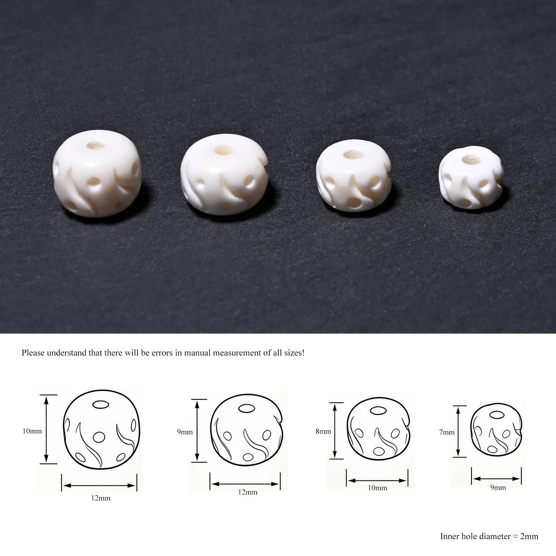 GZ115 20PCS Yak Bone prayer beads Wave-like lines with dots beads Jewels for making handmade DIY bracelets 9/10/12mm Hole 2mm