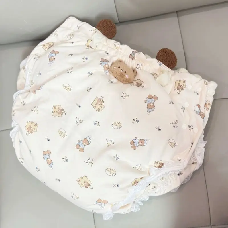 Adult Cotton Cartoon Pattern Cloth Diapers Lengthened Thickened Waterproof Layer Lace Trim ABDL Diaper Washable Nappies Briefs - view 2