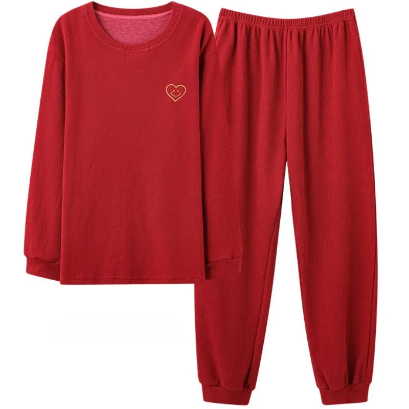 2024 neuesten Frühling Herbst Pyjama Männer Braut rote Nachtwäsche bequeme lose Nachthemd lose Rundhals Waffel Home Wear Set