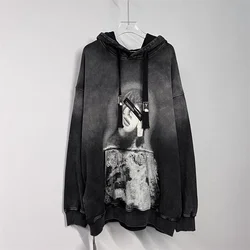 Plus Size 150kg American Vintage Women Hoodies High-end Design Print Autumn Winter Hooded Sweatshirts Aesthetics Art Lady Hoody