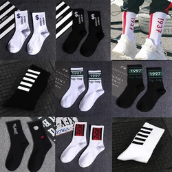 Chaussettes en coton à motif graphique hip-hop pour hommes et femmes, bonneterie décontractée, longues, chaudes, noires, monochromes, sport, rue, mode drôle, 1997