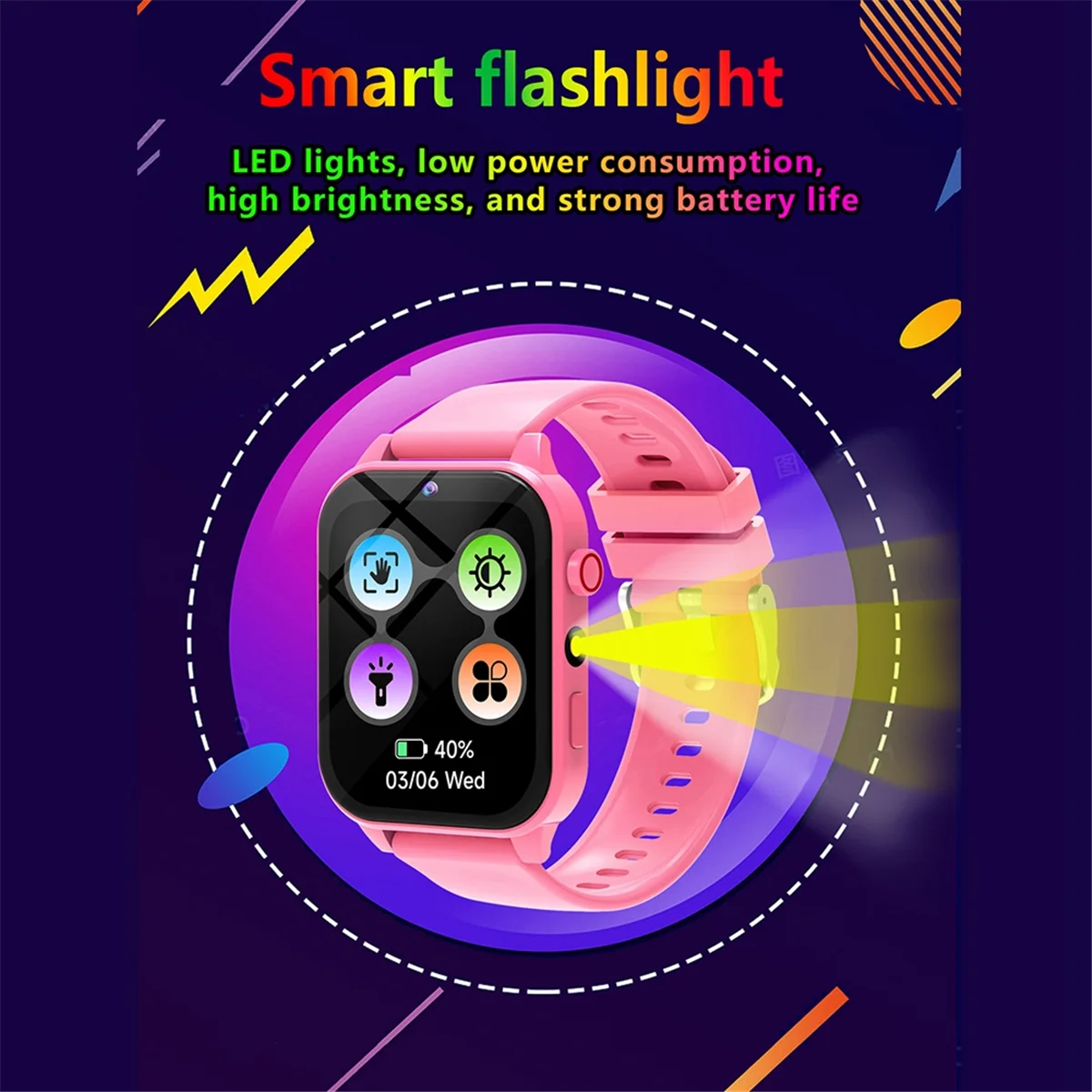 الأطفال دراسة Smartwatch HD ألعاب الكاميرا مصباح يدوي مراقبة النوم إنذار آلة حاسبة هدية عيد ميلاد للفتيات D