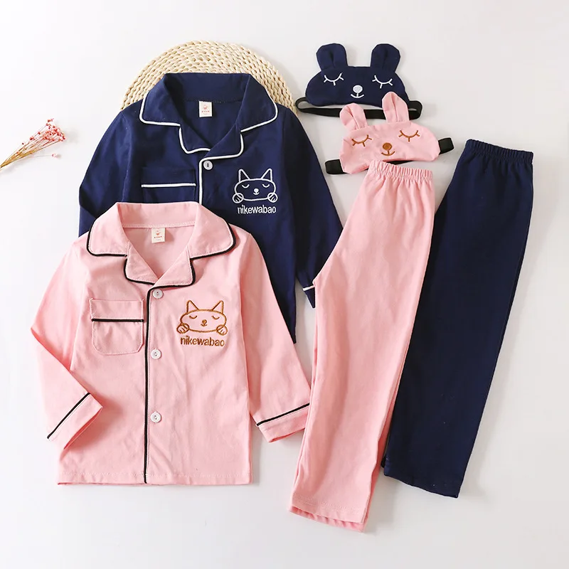 Children A/W Pajamas Top+pants 2PCS Cute Print Turn-down Collar Long Sleeves Elastic Pants Sleepwear Clothes Homewear