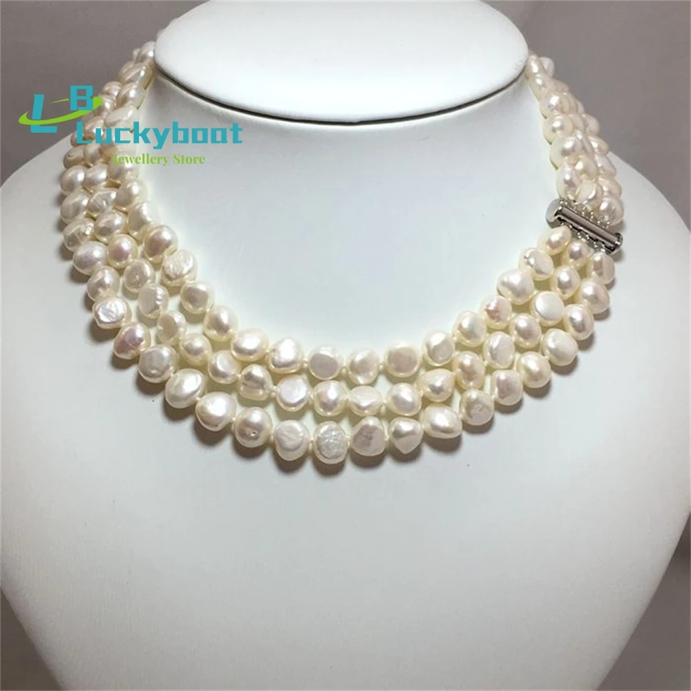 Natural White Baroque Multilayer Freshwater Pearl Necklace Shaped Irregular Long Women's Simple Necklace