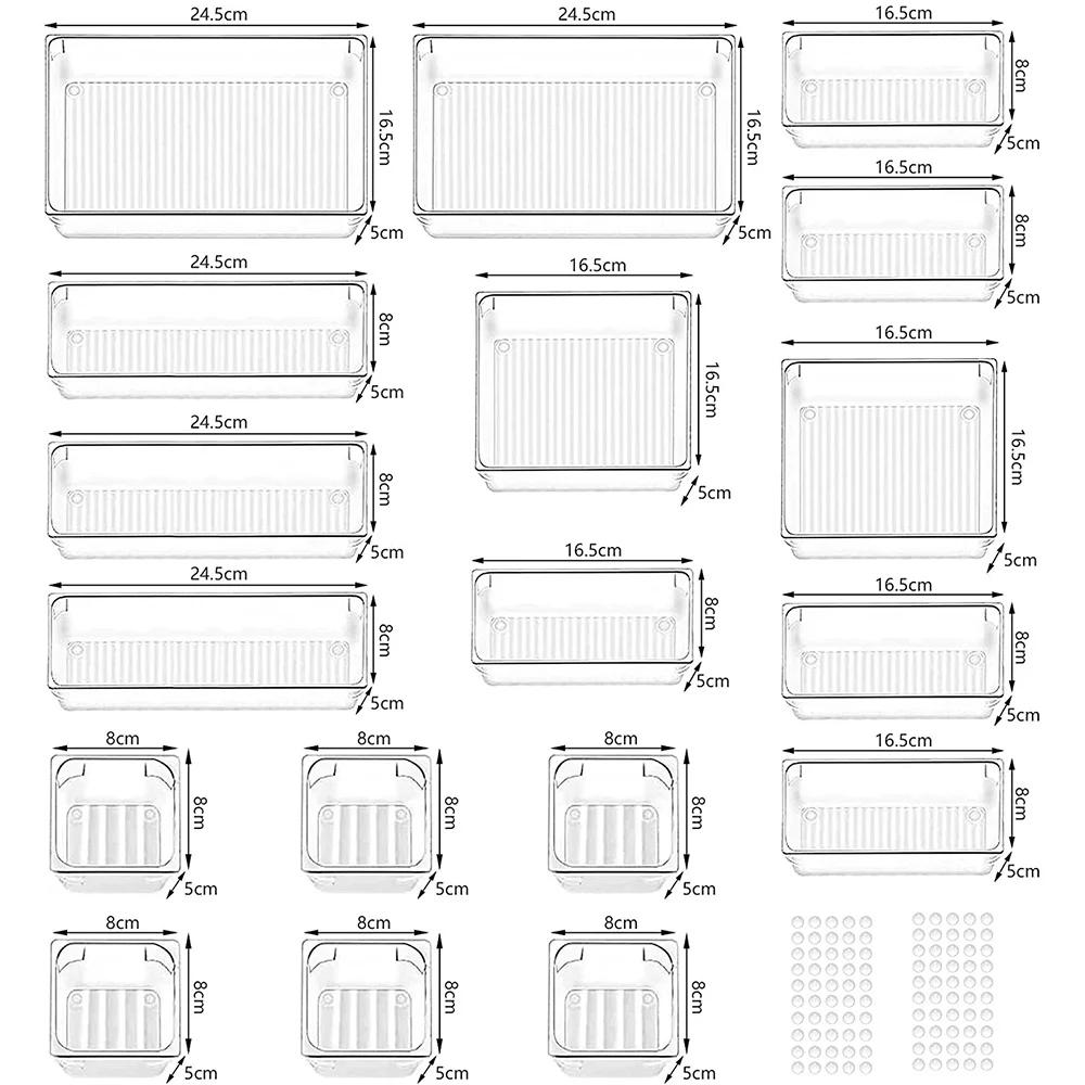 18PCS Separate Drawers Organiser System Non-Slip Drawer Organiser Transparent Drawer Insert Storage Box