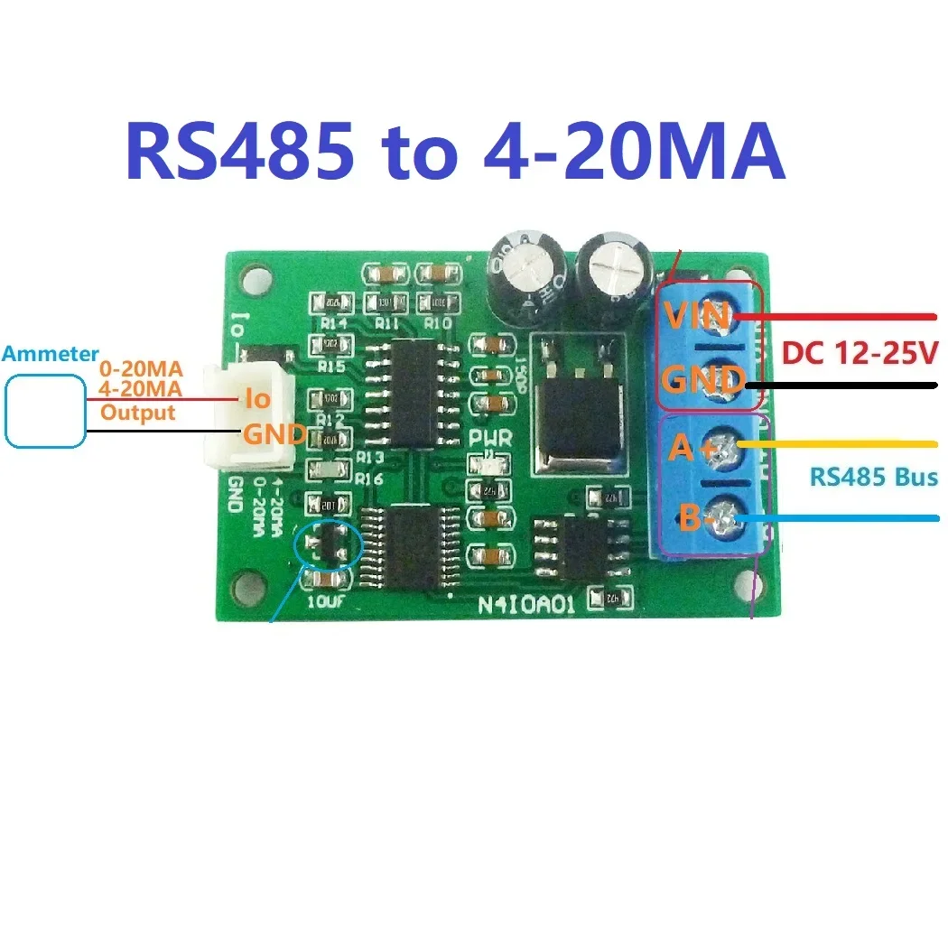 

N4IOA01 DC 12V 24V RS485 to 4-20MA 0-20MA Current Signal Generator PWM To Current Analog Converter Modbus RTU 03 06 DAC Module