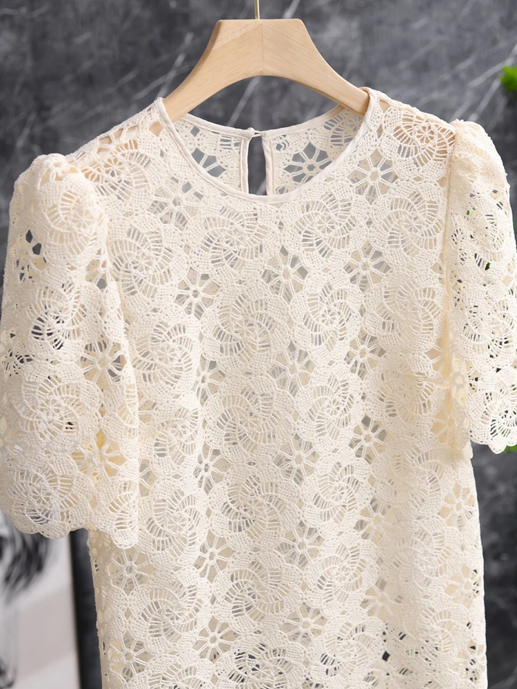 

Ele Hollow out ort Sve Lace irt Beautiful Bone Structure Floral Top Sli Commute Sle Polyester Fiber