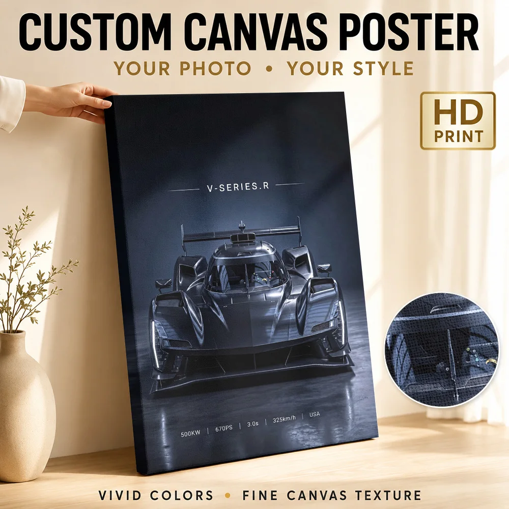 Black Sleek American V-Series.R Race Car Framed Canvas Poster Customized Photo Bold Garage Wall Paintings Decoration Driver Gift