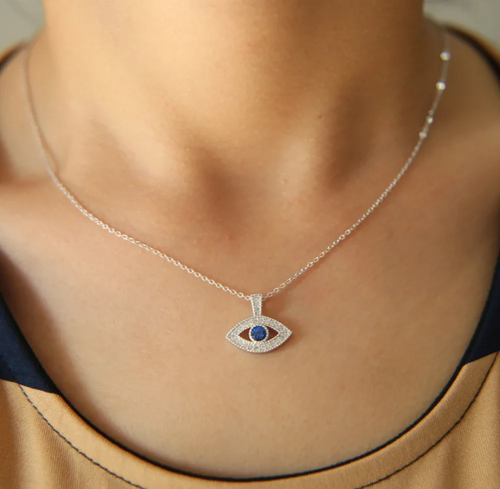 

lucky sign jewelry european turkish evil eye 925 sterling silver jewelry cute delicate white blue cz eye necklace