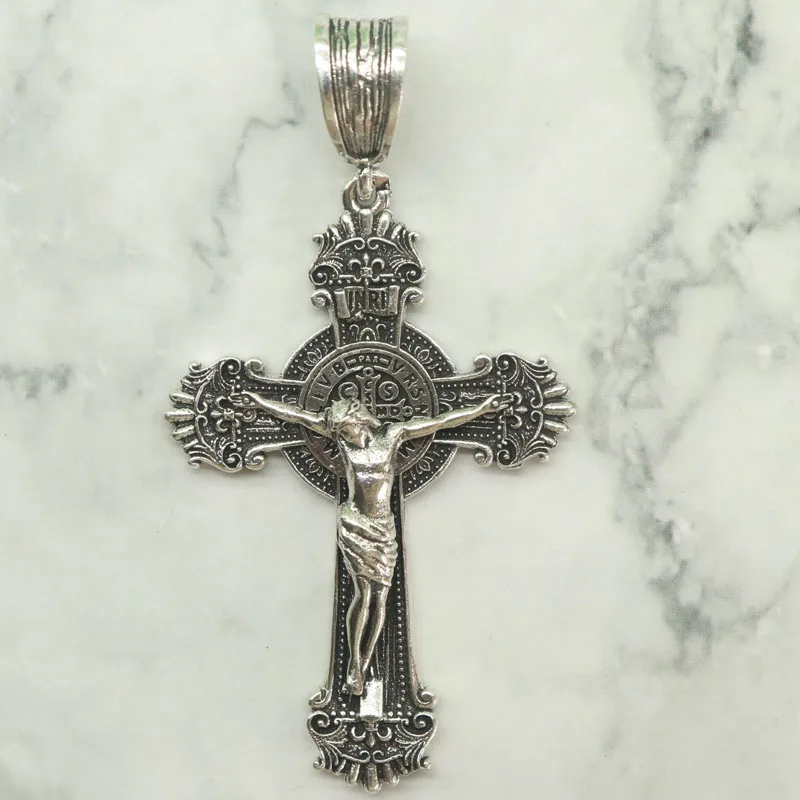 Buy 4 Get 1 Free 12g Crucifix and Saint Benedict Medal Silver Pendant unites Christ's redemption with the Saint's guardianship